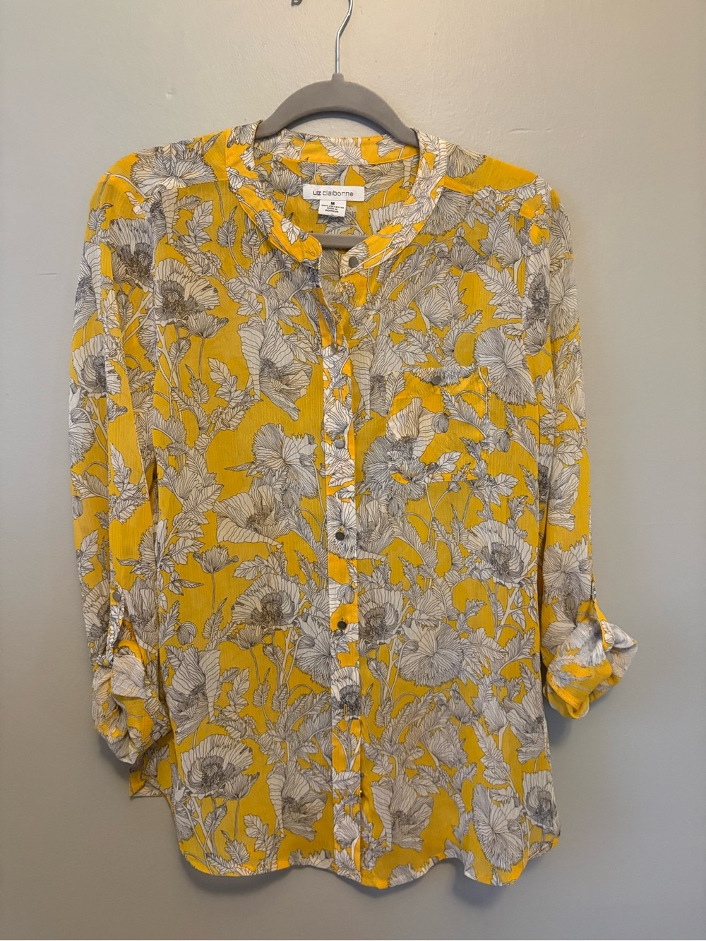 Liz Claiborne Yellow Floral Button-Down Blouse